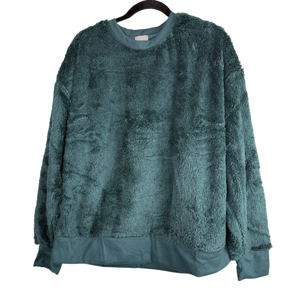 Summer & Rose Teal Green Sherpa Pullover Fuzzy‎ Crewneck Cabin Core NWOT S/M